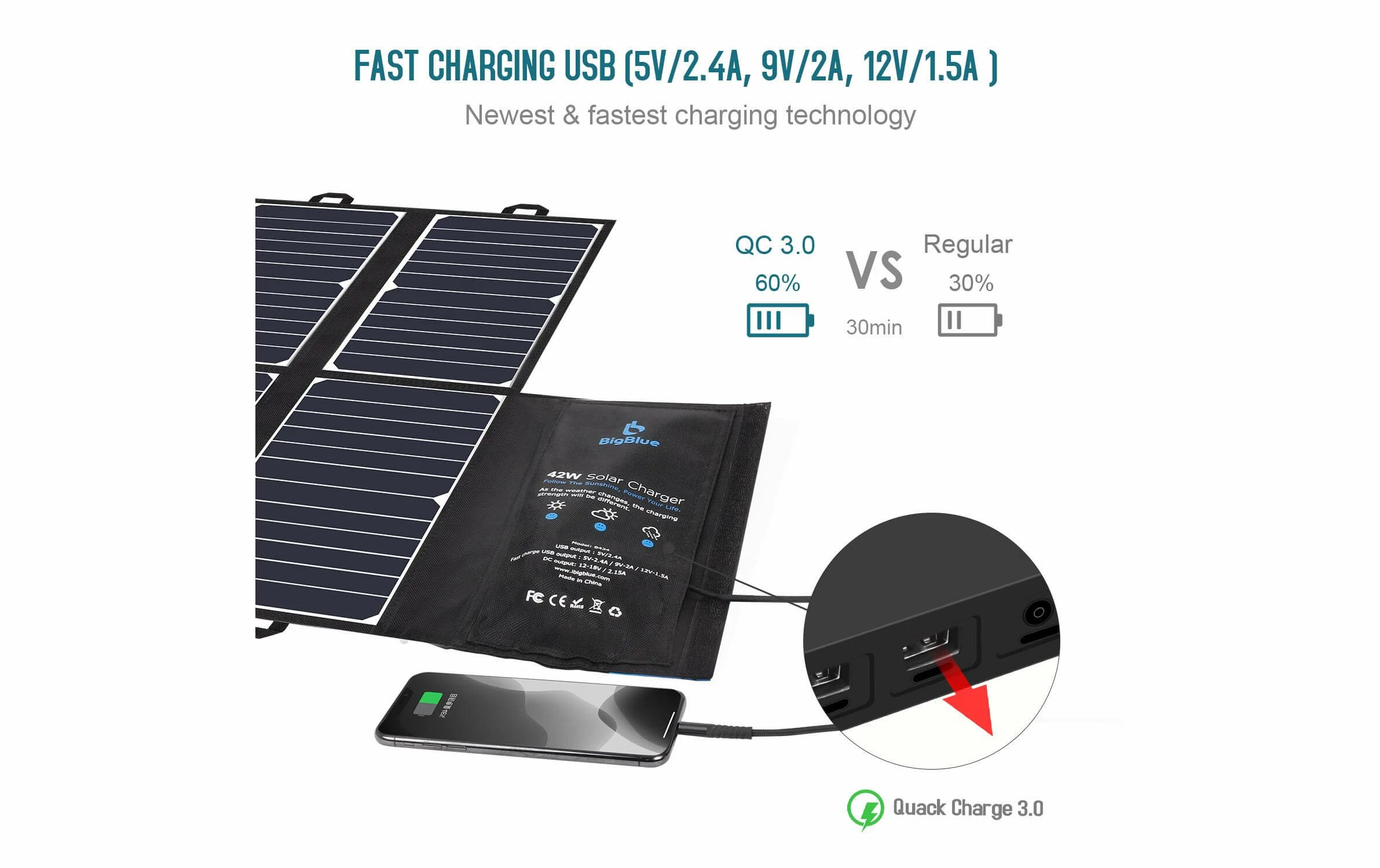 BigBlue Chargeur Solaire B434 42 W, USB - Modules Solaires 3 BigBlue Chargeur Solaire B434 42 W, USB - Modules Solaires – Image 3
